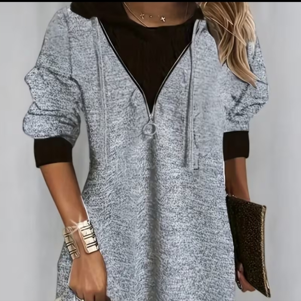Gray and Black Long Sleeve Dress